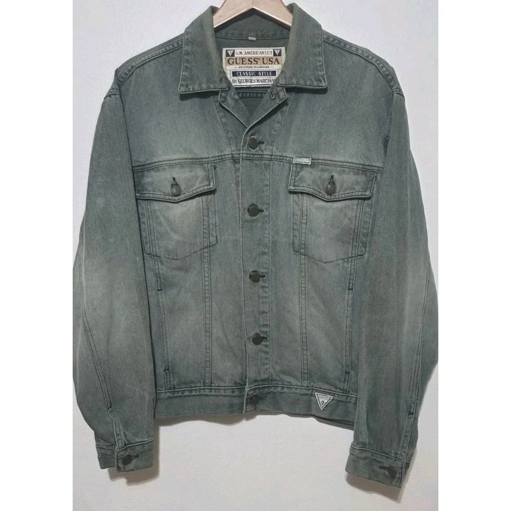 Vintage GUESS Jacket Mens XL Green Trucker Jeans Georges Marciano USA Made‎ 90s